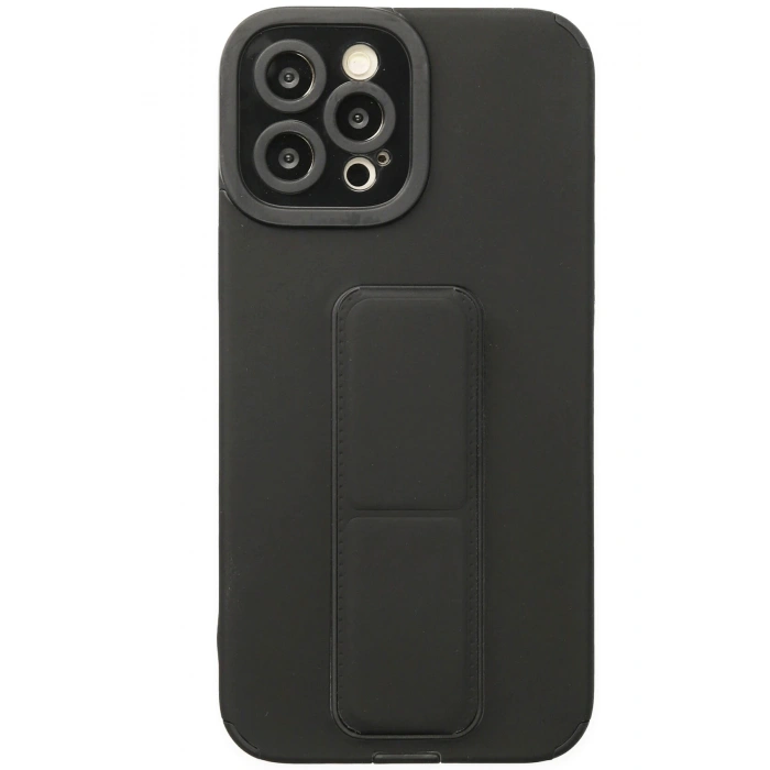 HarmonyAura iPhone 12 Pro Kılıf Mega Standlı Silikon - Siyah