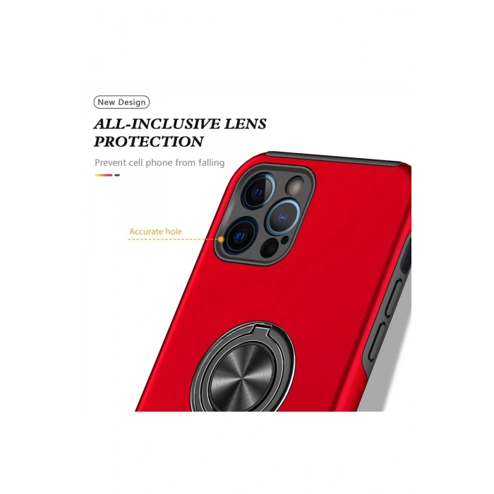 HarmonyAura  Iphone 12 Pro Max Kılıf Elit Yüzüklü Kapak - Kırmızı