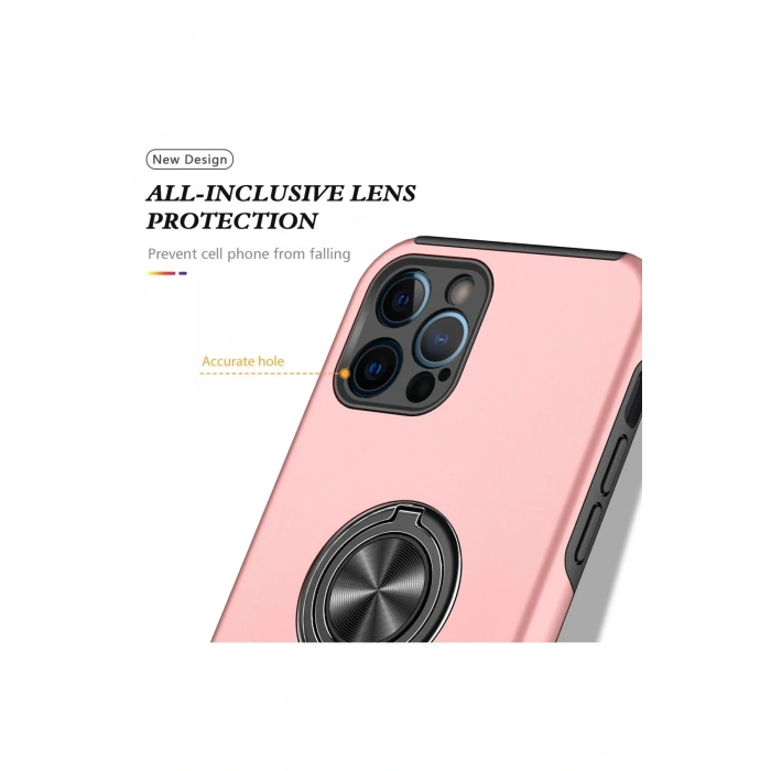 HarmonyAura  Iphone 12 Pro Max Kılıf Elit Yüzüklü Kapak - Pembe