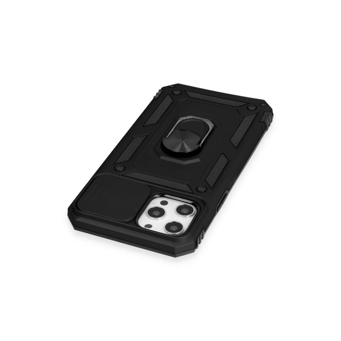 HarmonyAura  Iphone 12 Pro Max Kılıf Pars Lens Yüzüklü Silikon - Siyah