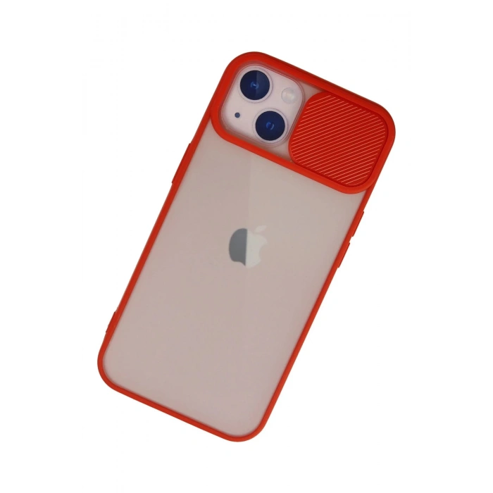 HarmonyAura  Iphone 13 Kılıf Palm Buzlu Kamera Sürgülü Silikon - Kırmızı