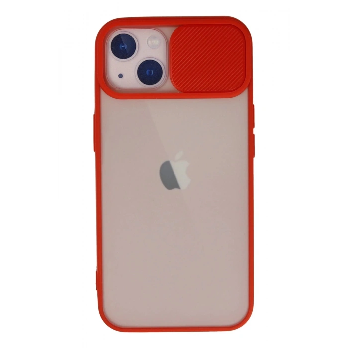 HarmonyAura  Iphone 13 Kılıf Palm Buzlu Kamera Sürgülü Silikon - Kırmızı