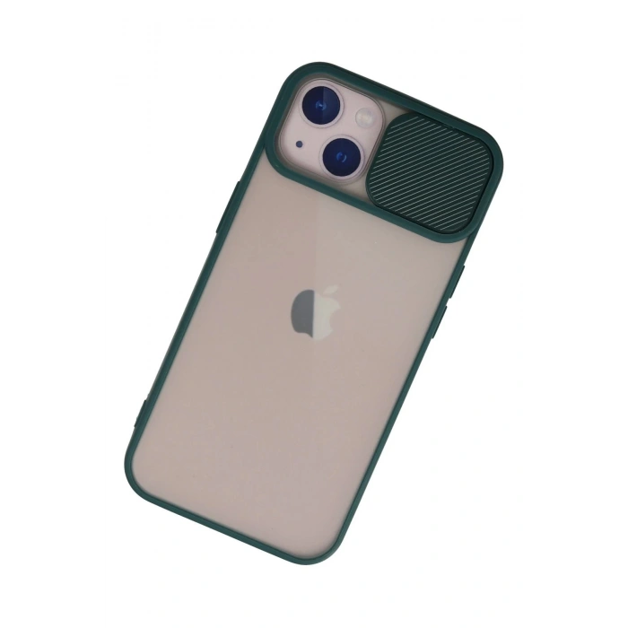 HarmonyAura  Iphone 13 Kılıf Palm Buzlu Kamera Sürgülü Silikon - Yeşil