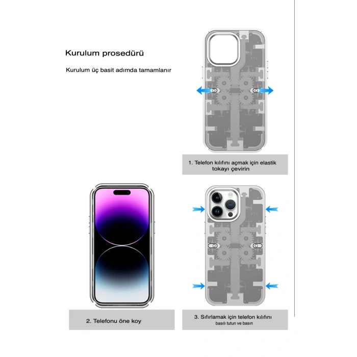 HarmonyAura  Iphone 13 Pro Max Kılıf Mekanik Bumper Kapak - Mavi
