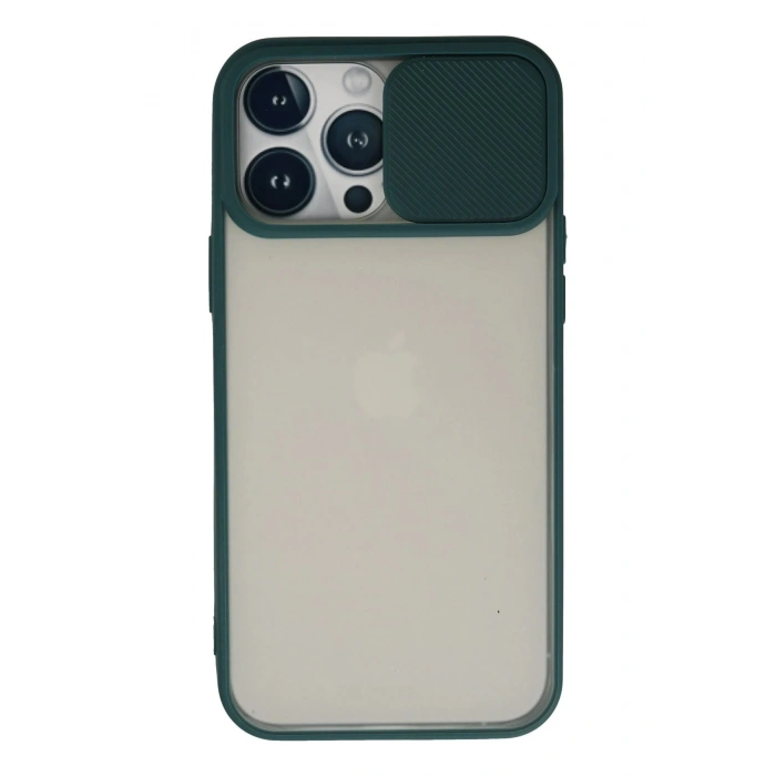 HarmonyAura  Iphone 13 Pro Max Kılıf Palm Buzlu Kamera Sürgülü Silikon - Yeşil