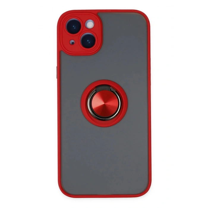 HarmonyAura  Iphone 14 Kılıf Montreal Yüzüklü Silikon Kapak - Kırmızı