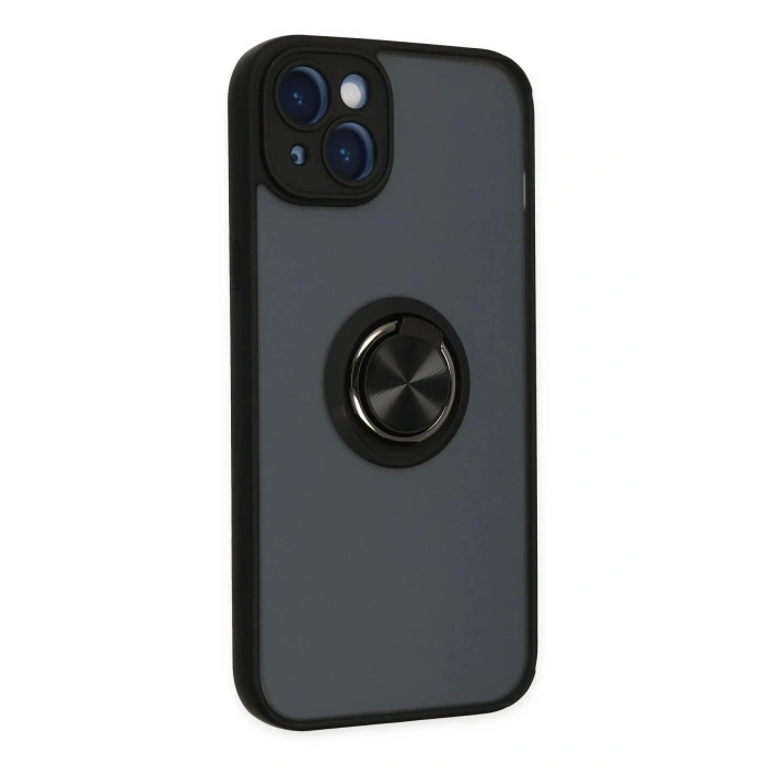 HarmonyAura  Iphone 14 Kılıf Montreal Yüzüklü Silikon Kapak - Siyah