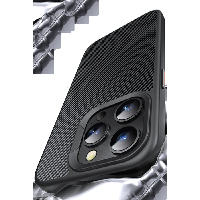 HarmonyAura iPhone 14 Pro Dart Karbon Magsafe Kapak - Siyah