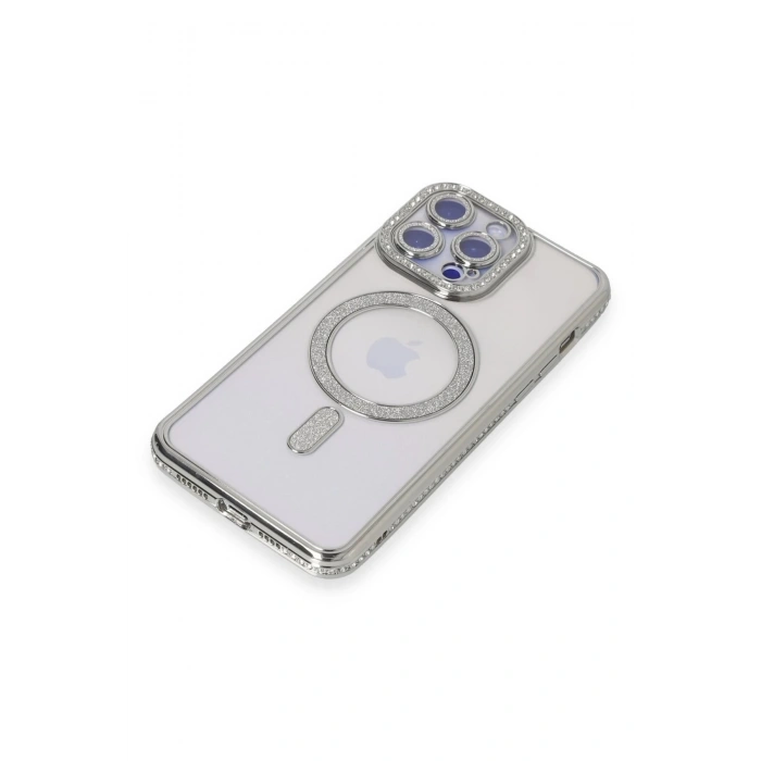 HarmonyAura  Iphone 14 Pro Max Kılıf Joke Simli Magneticsafe Kılıf - Gümüş