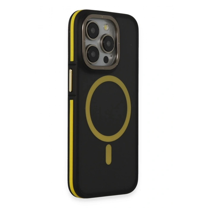 HarmonyAura iPhone 14 Pro Max Kılıf Rocky Magsafe Kapak - Siyah-Sarı