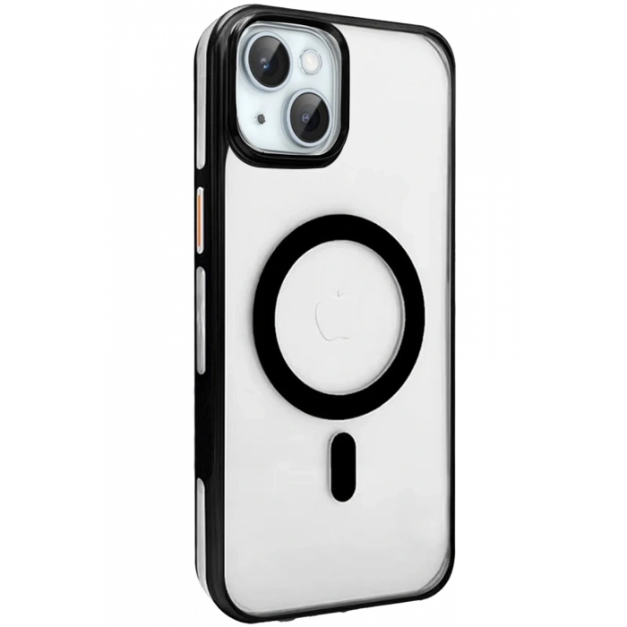 HarmonyAura iPhone 15 Gleam PC Sert Magsafe Kılıf - Şeffaf-Siyah