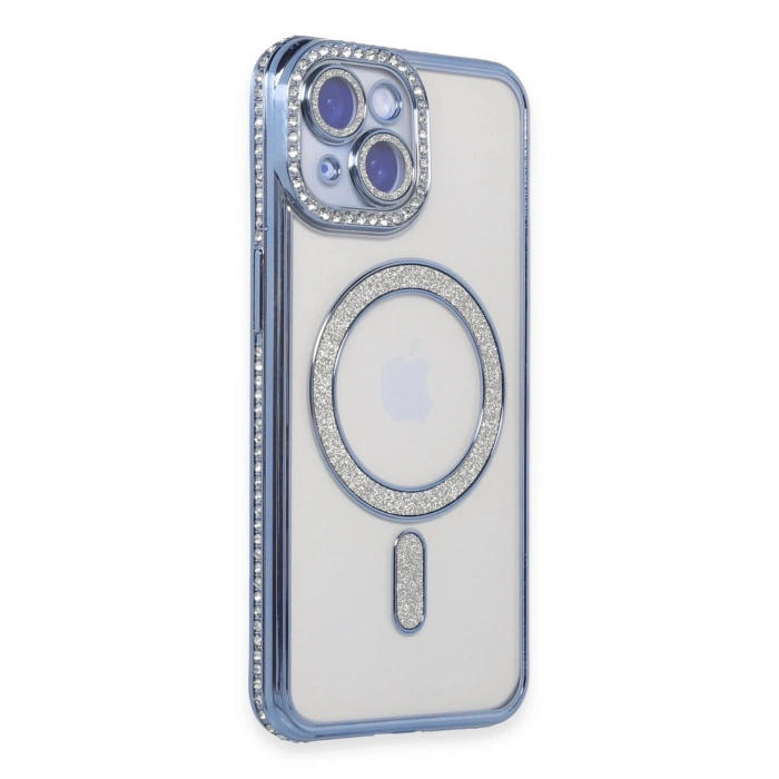 HarmonyAura  Iphone 15 Kılıf Joke Simli Magneticsafe Kılıf - Mavi