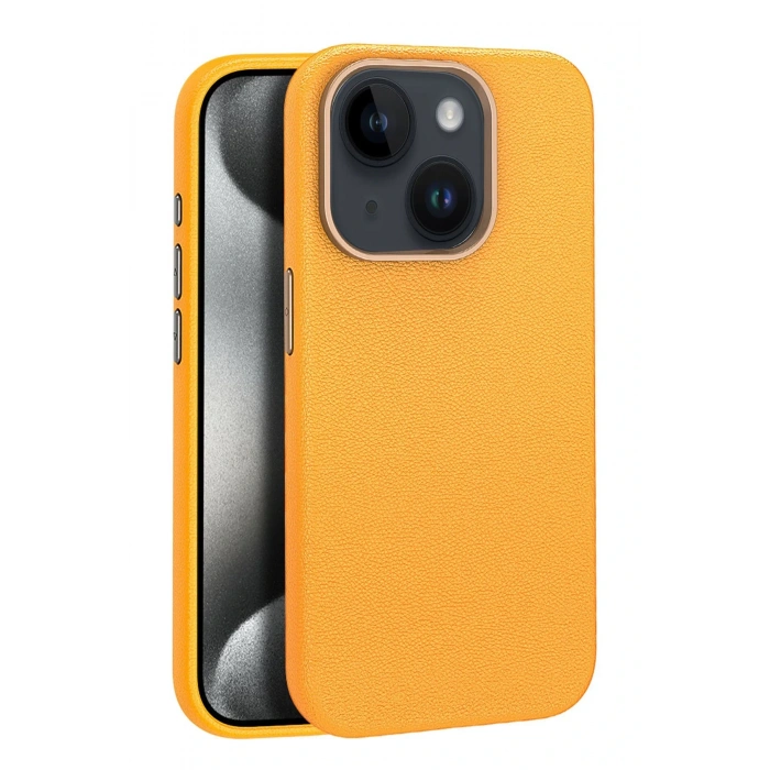 HarmonyAura iPhone 15 Kılıf Wonder Deri Magsafe Kapak - Turuncu