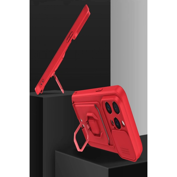 HarmonyAura  Iphone 15 Kılıf Zuma Kartvizitli Yüzüklü Silikon - Kırmızı