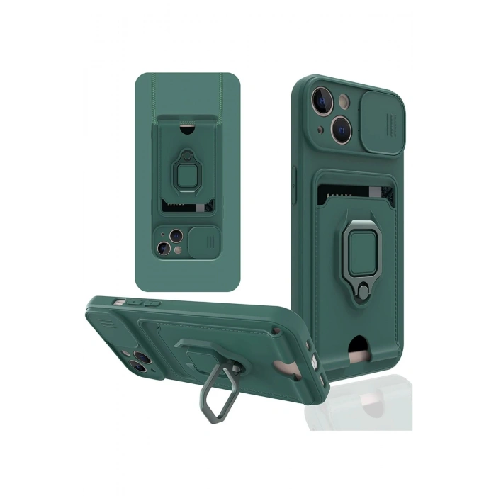 HarmonyAura  Iphone 15 Kılıf Zuma Kartvizitli Yüzüklü Silikon - Yeşil