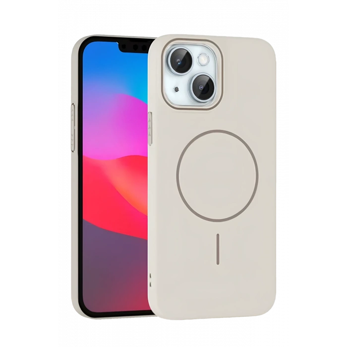 HarmonyAura iPhone 15 Plus Broş Magsafe Kapak - Krem