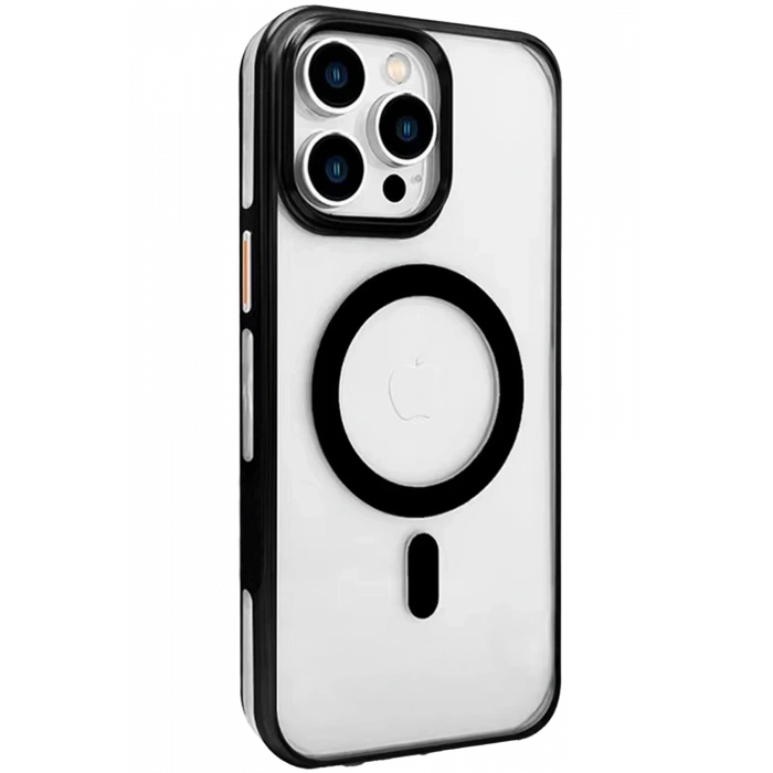 HarmonyAura iPhone 15 Pro Gleam PC Sert Magsafe Kılıf - Şeffaf-Siyah