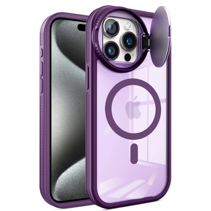 HarmonyAura  Iphone 15 Pro Kılıf Teleskop Lens Magsafe Silikon Kapak - Derin Mor