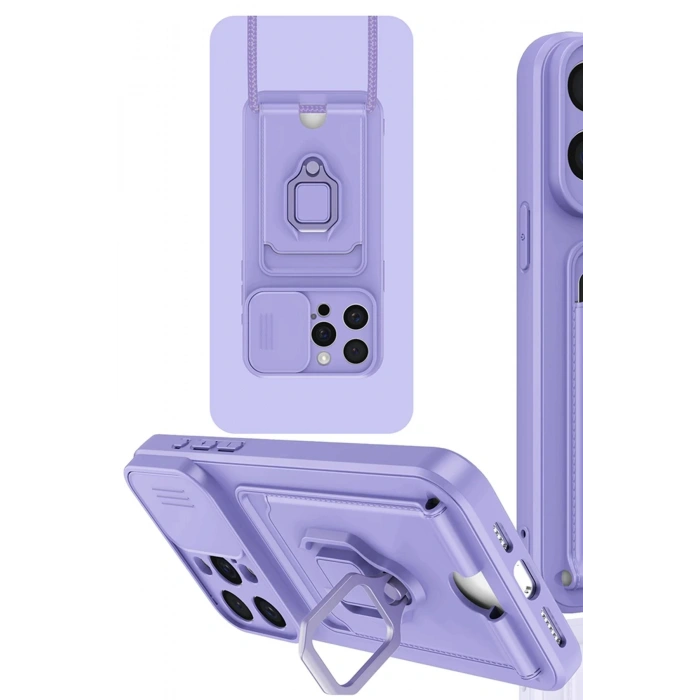 HarmonyAura  Iphone 15 Pro Kılıf Zuma Kartvizitli Yüzüklü Silikon - Lila