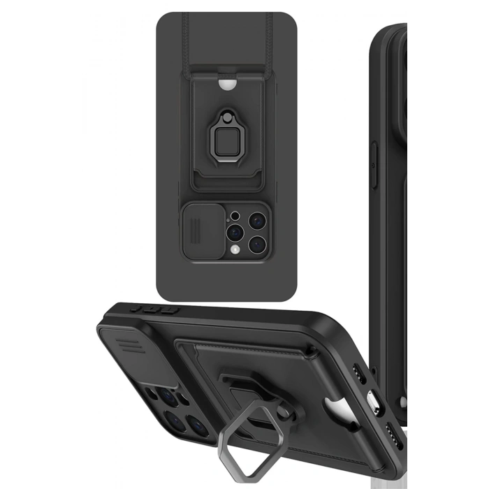 HarmonyAura  Iphone 15 Pro Kılıf Zuma Kartvizitli Yüzüklü Silikon - Siyah