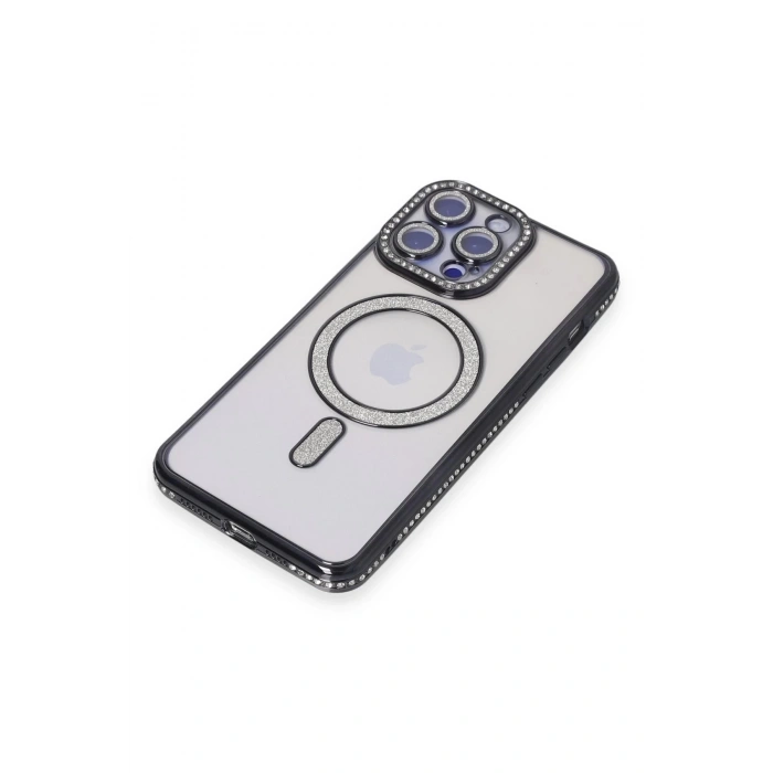 HarmonyAura  Iphone 15 Pro Max Kılıf Joke Simli Magneticsafe Kılıf - Siyah