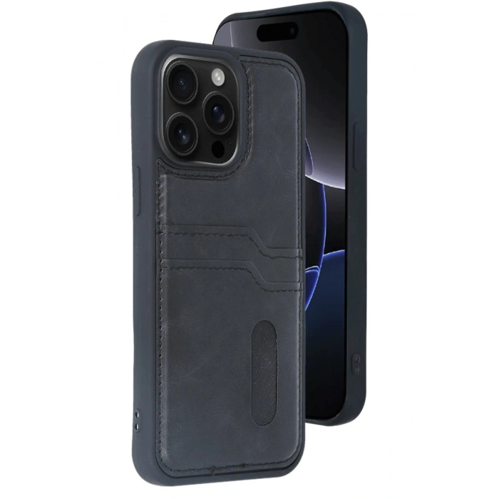 HarmonyAura  Iphone 15 Pro Max Kılıf Sara Kartvizitli Deri Kılıf - Siyah