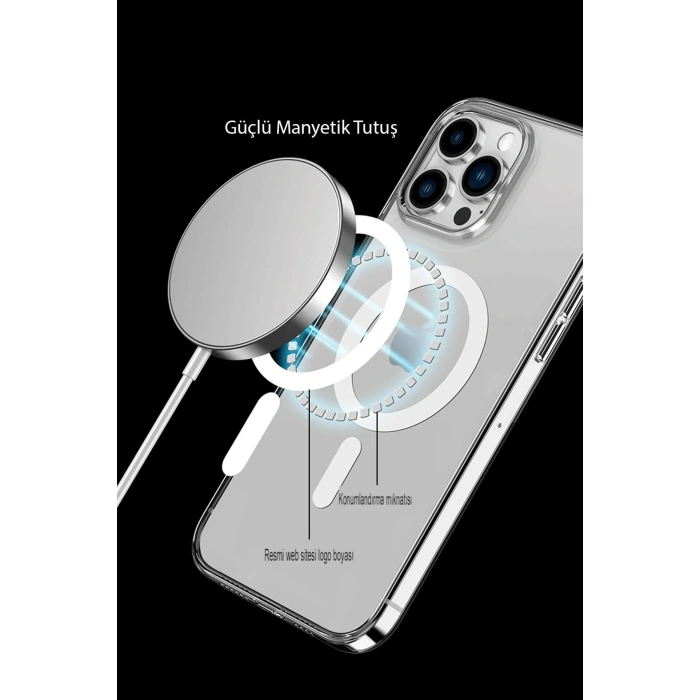 HarmonyAura  Iphone 15 Pro Max Kılıf Tron Şeffaf Magsafe Kapak - Şeffaf