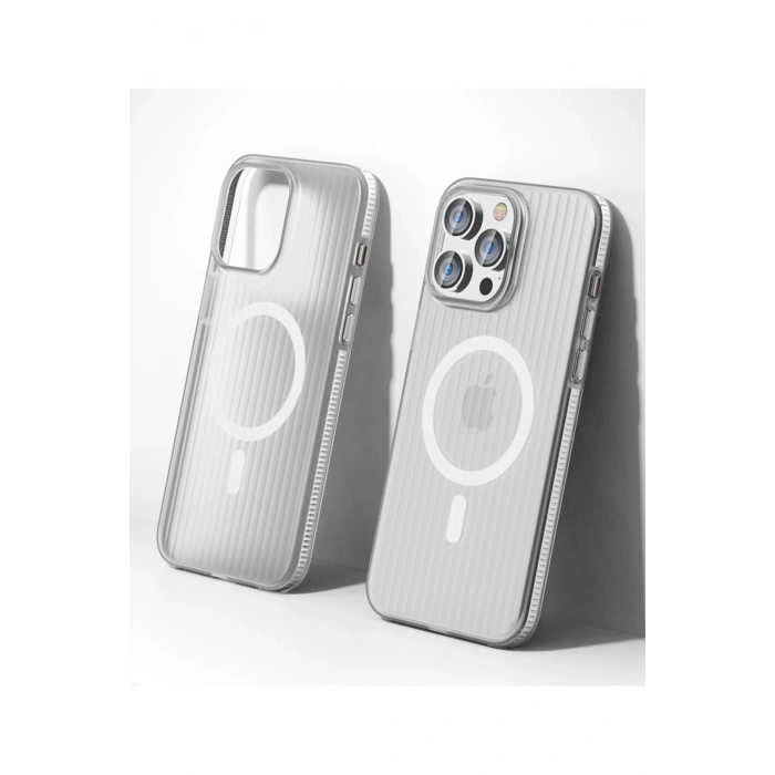 HarmonyAura iPhone 15 Pro Max Line Magsafe Kapak - Beyaz