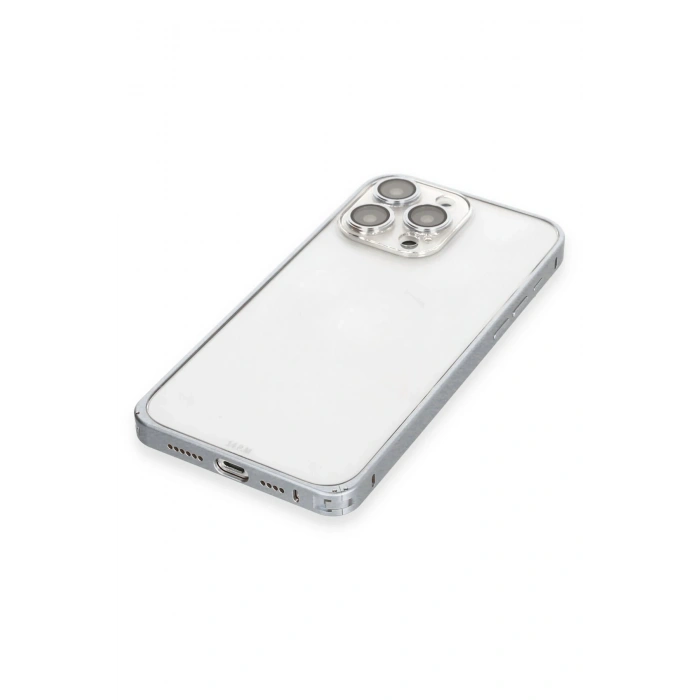 HarmonyAura iPhone 15 Pro Metal Bumper Mat Kapak - Gri