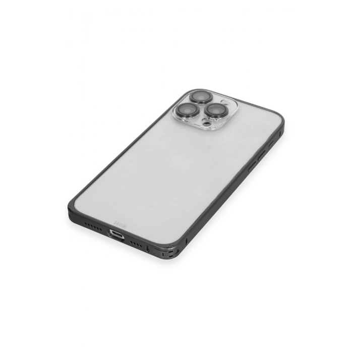 HarmonyAura iPhone 15 Pro Metal Bumper Mat Kapak - Siyah
