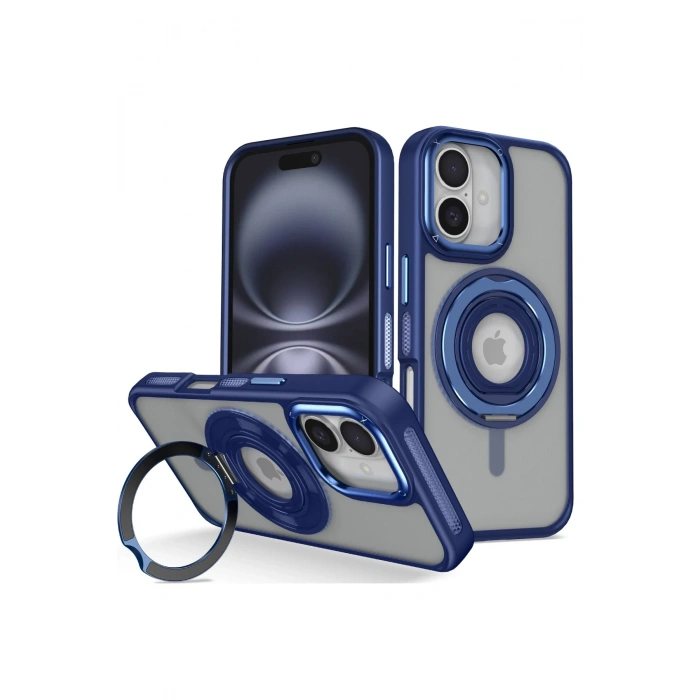 HarmonyAura iPhone 16 Banza Magsafe Standlı Kapak - Lacivert