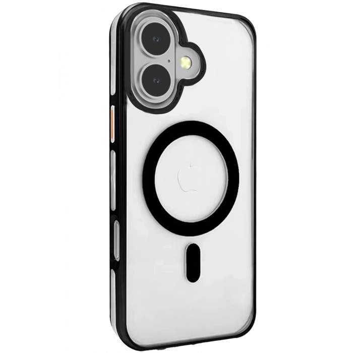 HarmonyAura iPhone 16 Gleam PC Sert Magsafe Kılıf - Şeffaf-Siyah