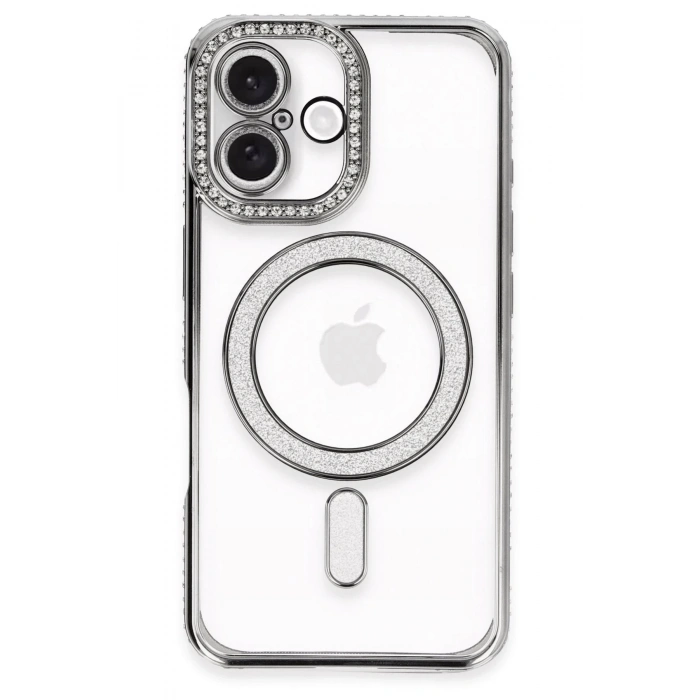 HarmonyAura  Iphone 16 Kılıf Joke Simli Magneticsafe Kılıf - Gri