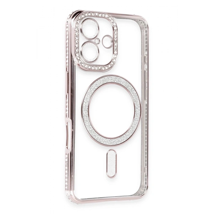 HarmonyAura  Iphone 16 Kılıf Joke Simli Magneticsafe Kılıf - Pembe