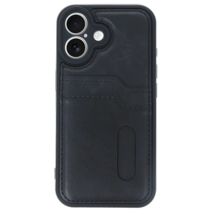 HarmonyAura  Iphone 16 Kılıf Sara Kartvizitli Deri Kılıf - Siyah