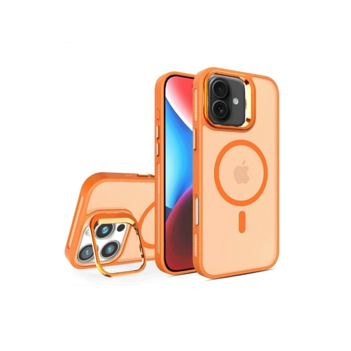 HarmonyAura iPhone 16 Plus Flet Lens Magsafe Kapak - Turuncu