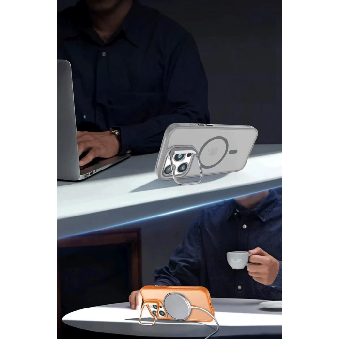 HarmonyAura iPhone 16 Plus Flet Lens Magsafe Kapak - Turuncu