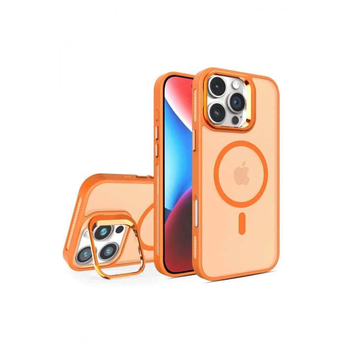 HarmonyAura iPhone 16 Pro Flet Lens Magsafe Kapak - Turuncu