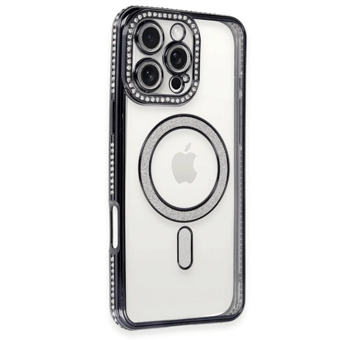 HarmonyAura  Iphone 16 Pro Kılıf Joke Simli Magneticsafe Kılıf - Siyah