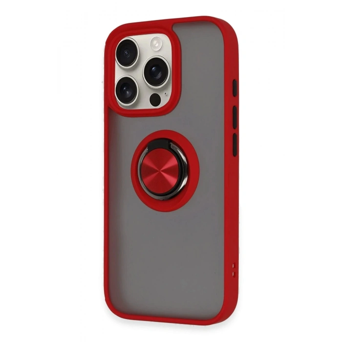 HarmonyAura  Iphone 16 Pro Kılıf Montreal Yüzüklü Silikon Kapak - Kırmızı