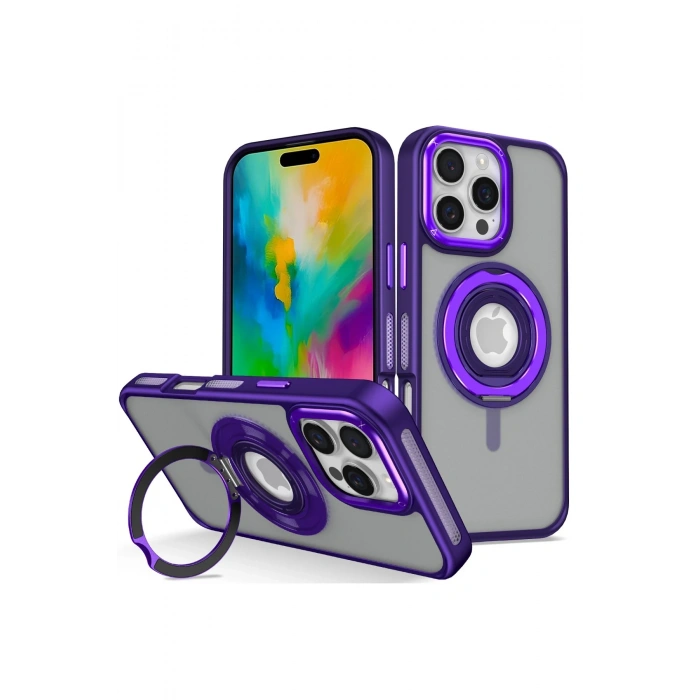 HarmonyAura iPhone 16 Pro Max Banza Magsafe Standlı Kapak - Derin Mor