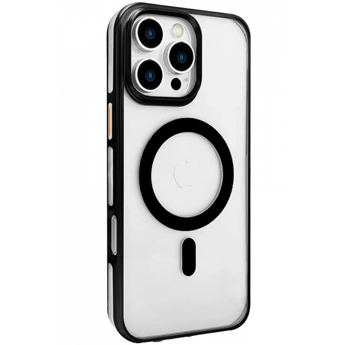 HarmonyAura iPhone 16 Pro Max Gleam PC Sert Magsafe Kılıf - Şeffaf-Siyah