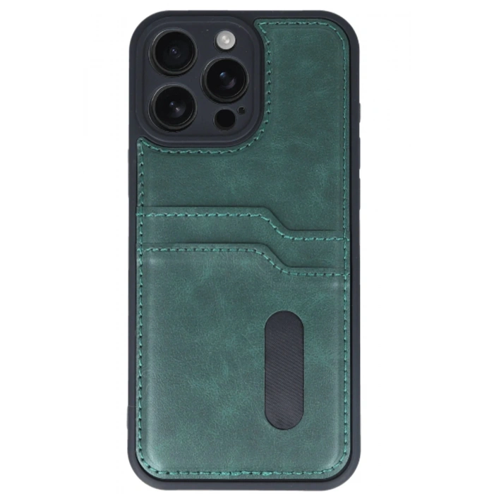 HarmonyAura  Iphone 16 Pro Max Kılıf Sara Kartvizitli Deri Kılıf - Koyu Yeşil