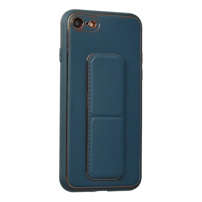HarmonyAura  Iphone 7 Kılıf Coco Deri Standlı Kapak - Mavi