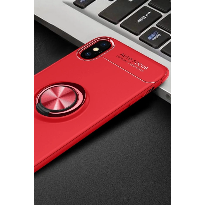 HarmonyAura  Iphone Xs Kılıf Range Yüzüklü Silikon - Kırmızı