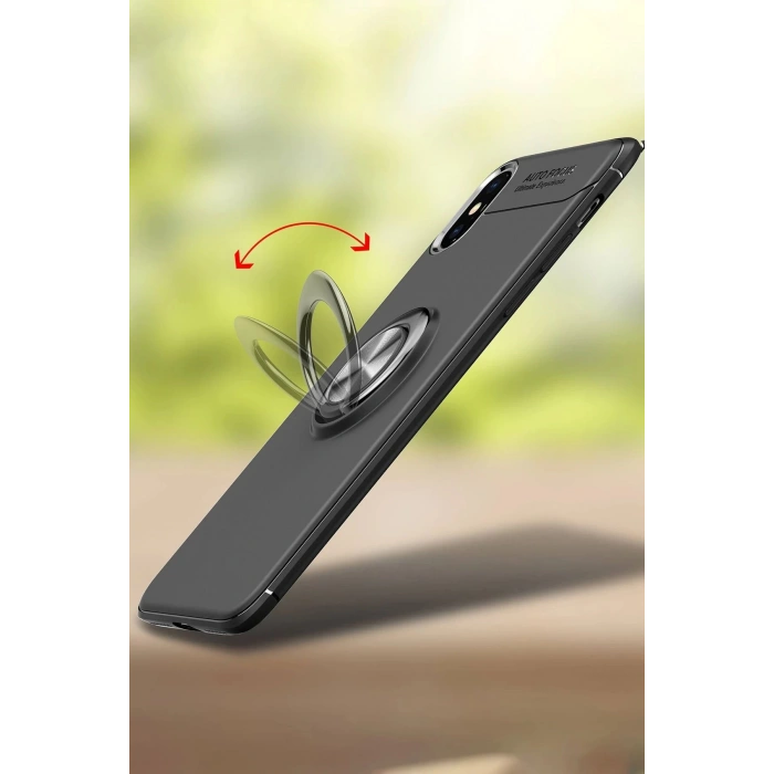 HarmonyAura  Iphone Xs Max Kılıf Range Yüzüklü Silikon - Siyah-gold