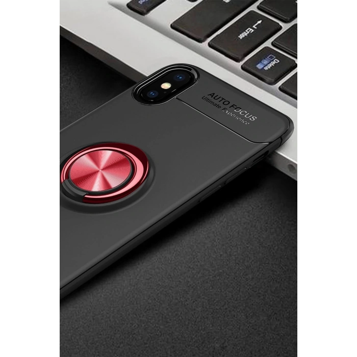 HarmonyAura  Iphone Xs Max Kılıf Range Yüzüklü Silikon - Siyah-kırmızı