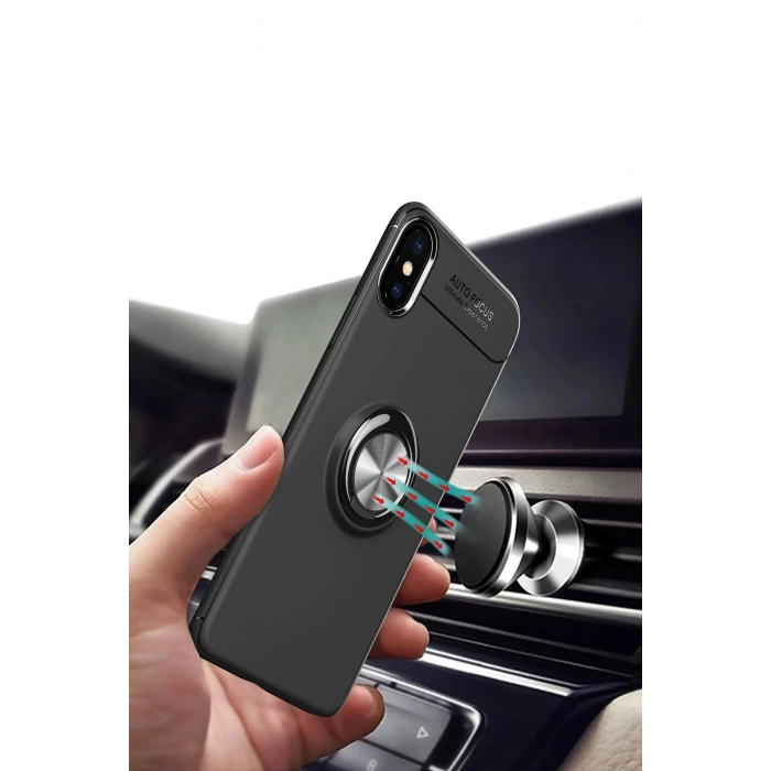 HarmonyAura  Iphone Xs Max Kılıf Range Yüzüklü Silikon - Siyah-kırmızı