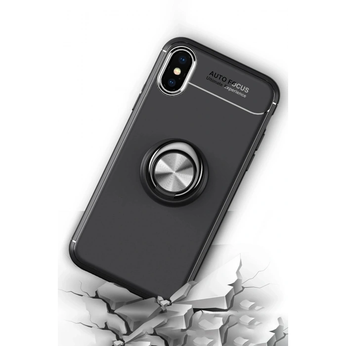 HarmonyAura  Iphone Xs Max Kılıf Range Yüzüklü Silikon - Siyah-kırmızı