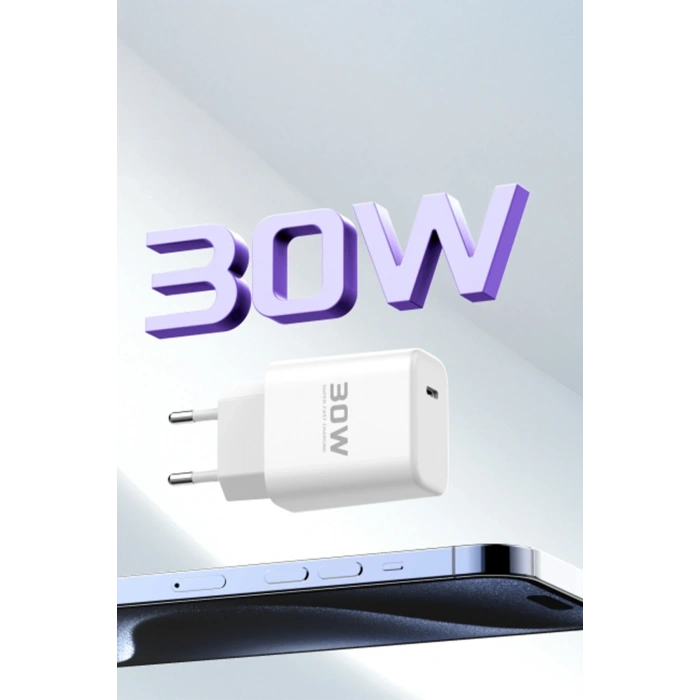 HarmonyAura JK89 30W Type-C Çıkışlı Ekstra DC66 1M Type-C to Lightning  Kablolu PD Şarj Cihazı - Beyaz